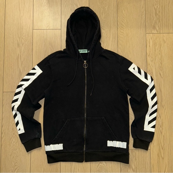 Off-White Men’s c/o Virgil Abloh Full-zip Size XL Black Hoodie - Picture 1 of 12